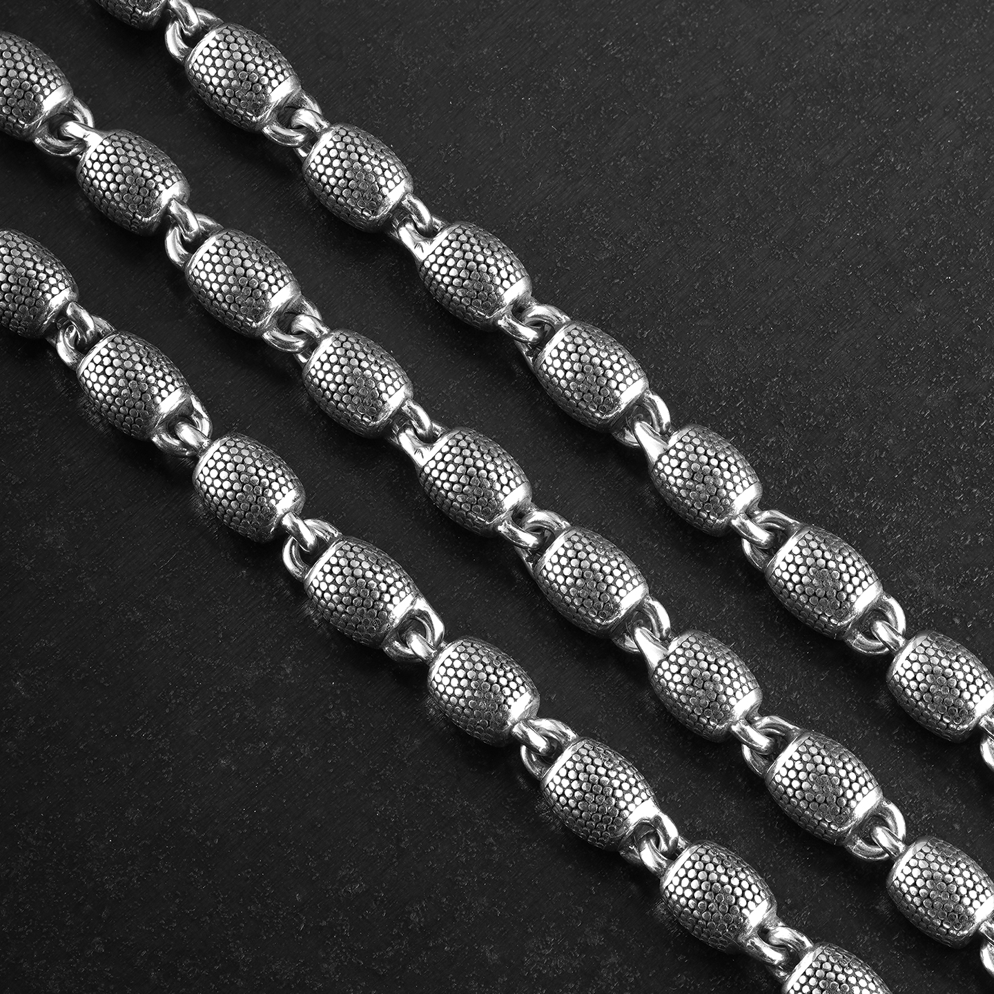 希然 链子925银 原创手工纯银蟒纹项链 实心桶珠高级感百搭硬核男