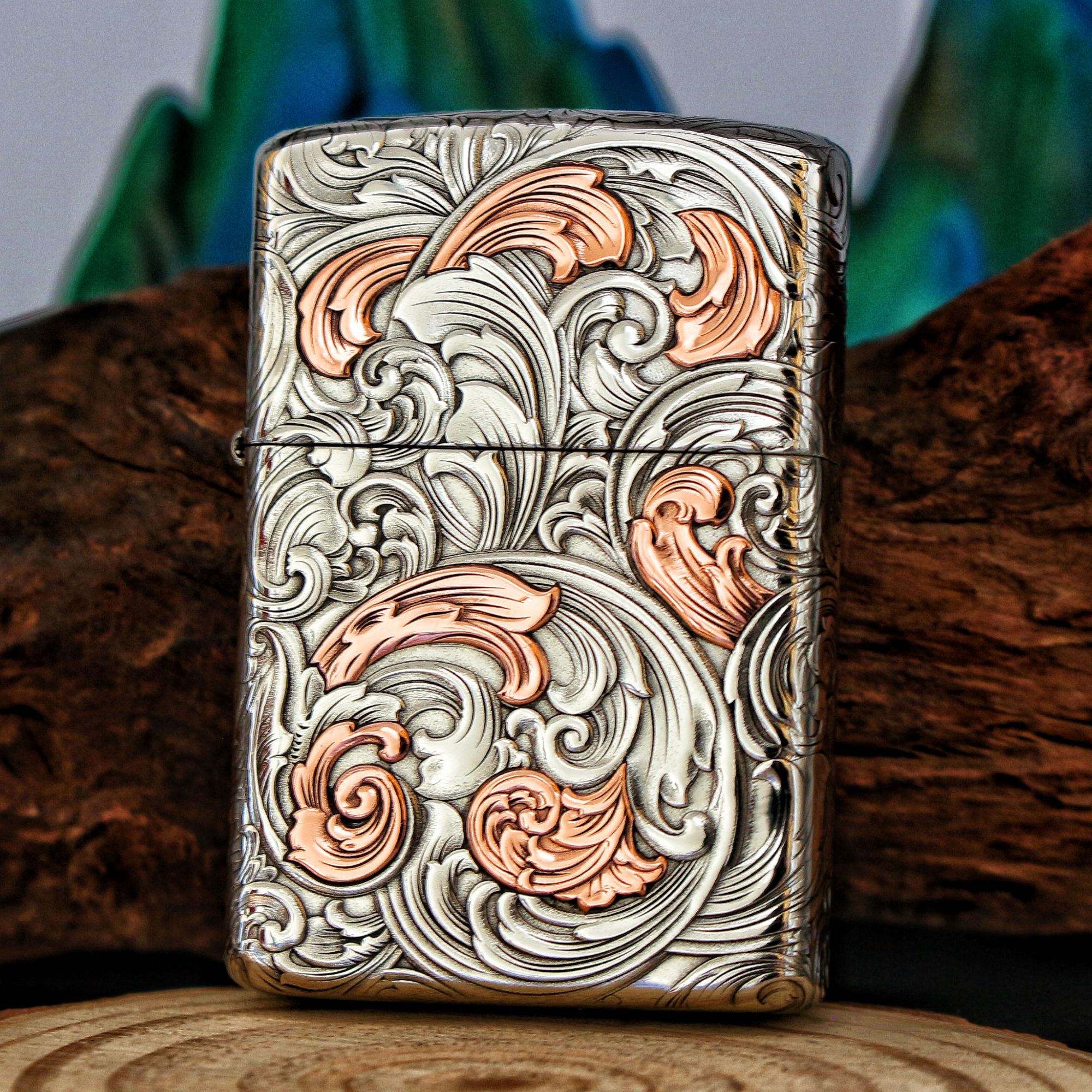 【鹰皇】五面唐草佐罗煤油防风打火机盔甲浮雕白铜手工镶嵌立体新款