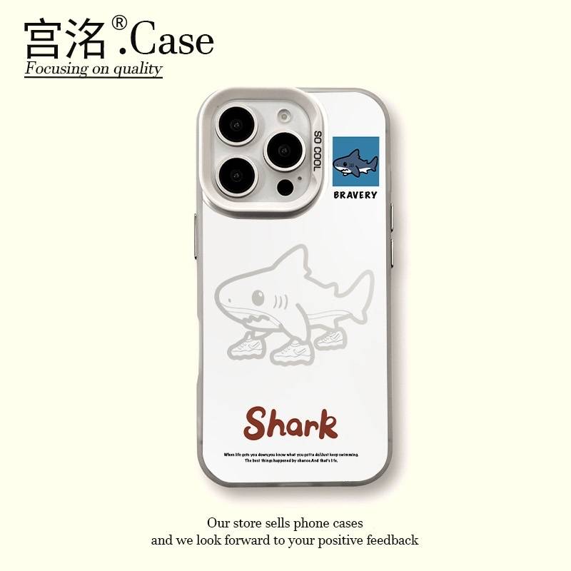 白底穿鞋鲨鱼彩银壳适用于iPhone苹果17手机壳华为oppo小米手机壳