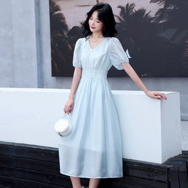 5杆一层-59361 纯色V领连衣裙-冯丽丽