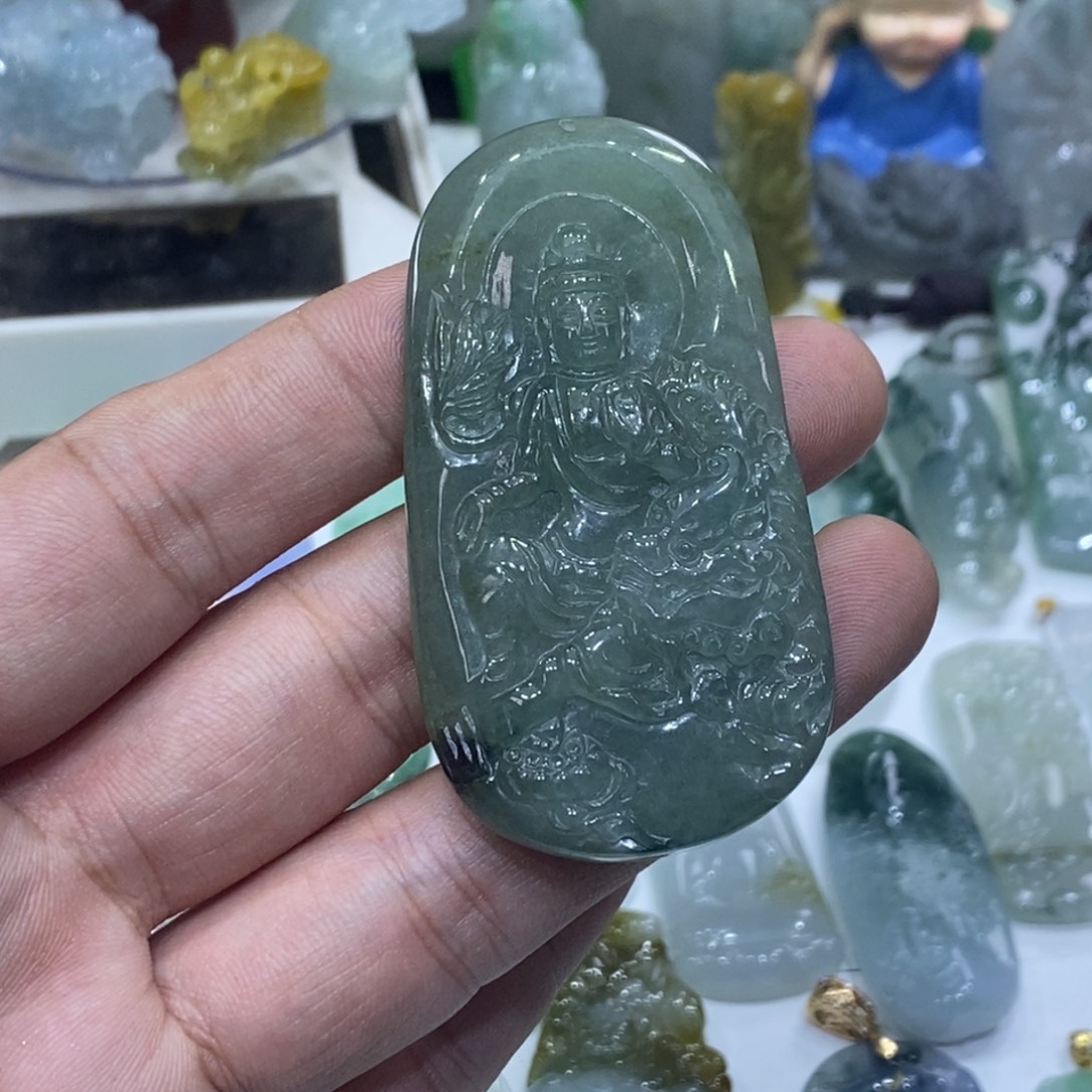翡翠未镶嵌吊坠(不含链)文殊菩萨