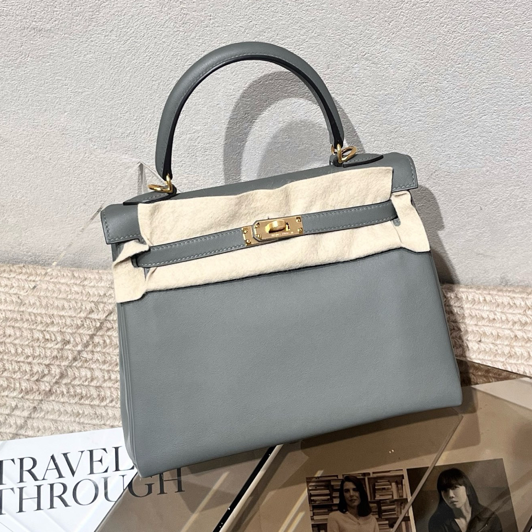 99新 Hermes/爱马仕 Hermes  积雨云灰金扣Kelly25 swfit皮 U刻