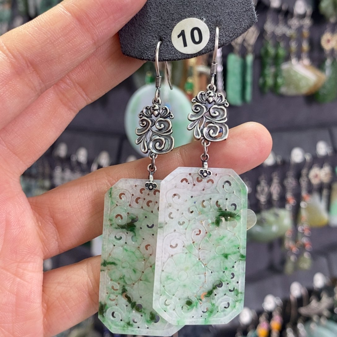 和田玉耳饰银S925镶嵌阿*张X37