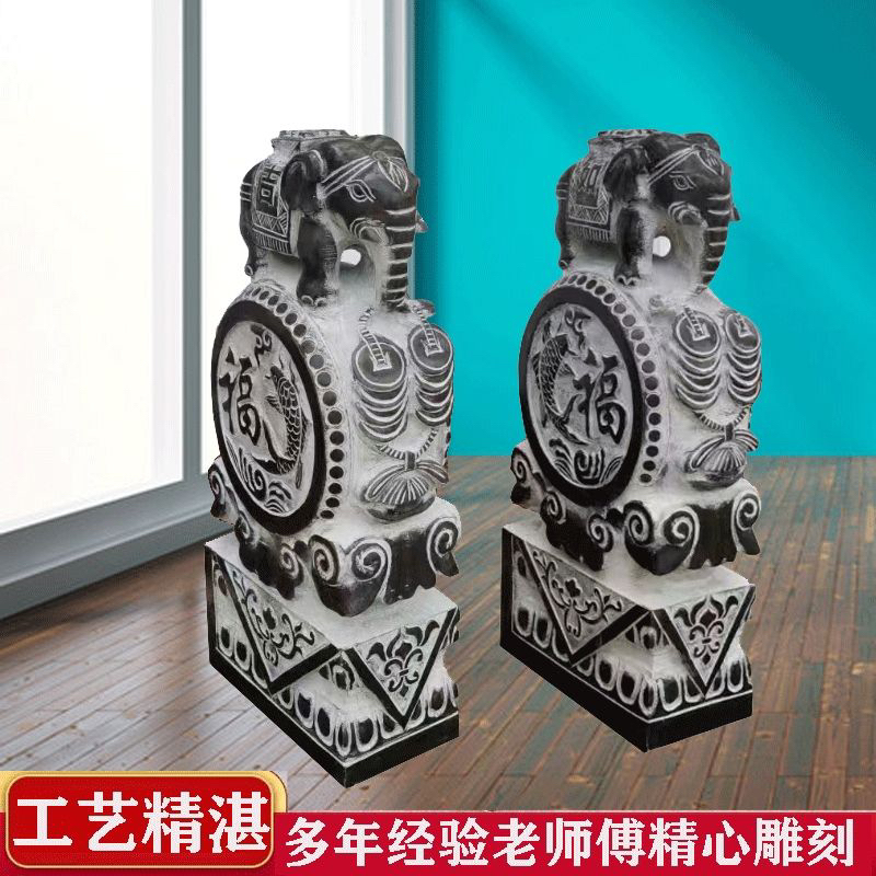 石雕大象貔貅铜钱小象青石抱鼓石酒店别墅门口装饰摆件