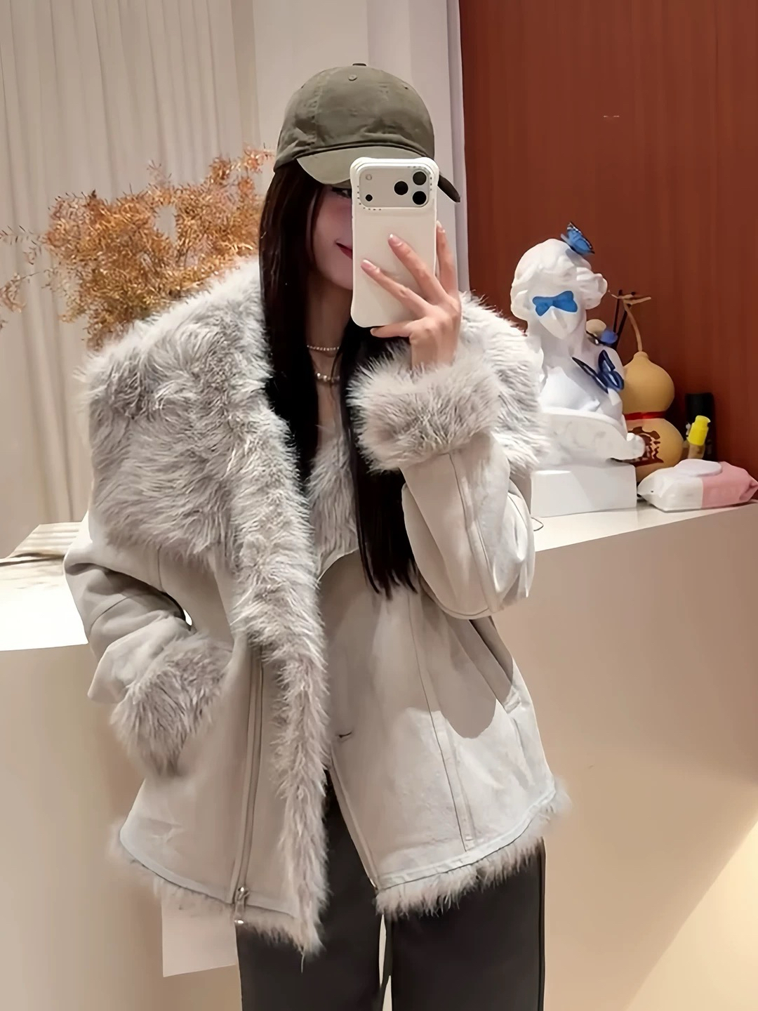 【8229】T#时尚百搭保暖毛毛外套