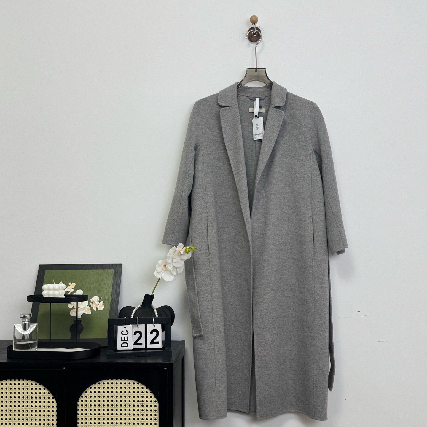 99新 MaxMara S'Maxmara 羊毛混纺兔毛长款大衣 36码 