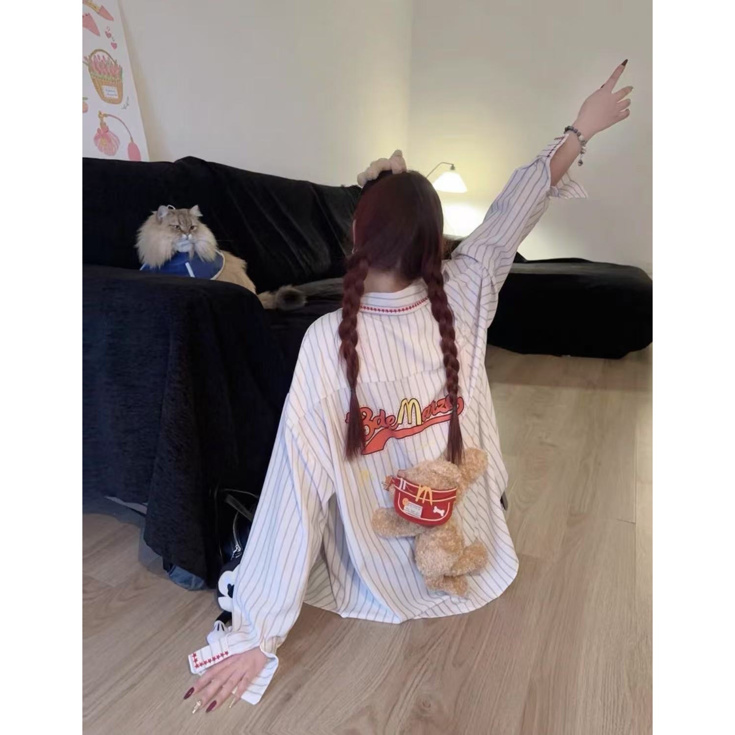 FOG（111）古典风立体小熊长袖条纹衬衫外套女 CS04