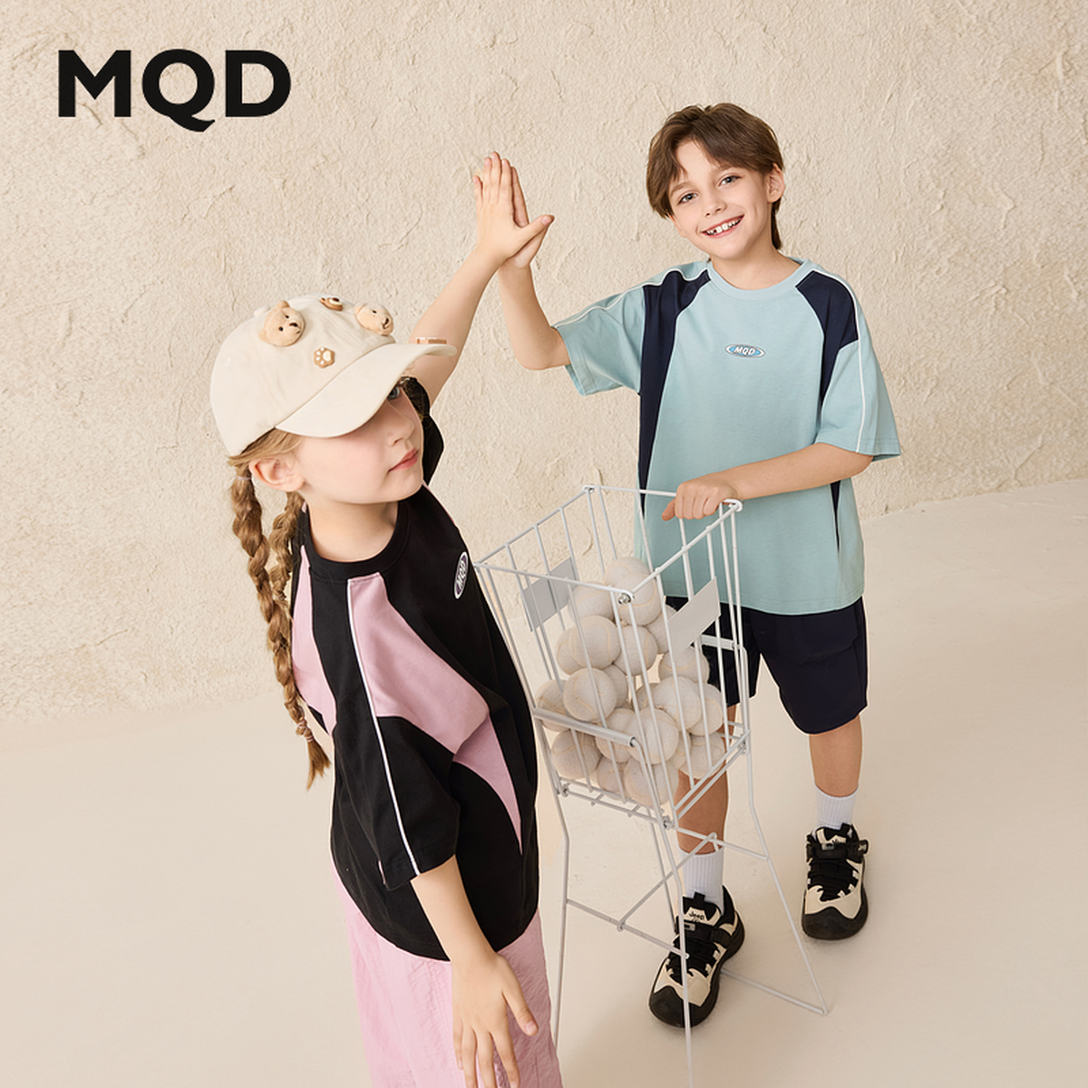 MQD童装25夏季新品运动拼色跑步短袖健身瑜伽篮球T恤男女童t恤