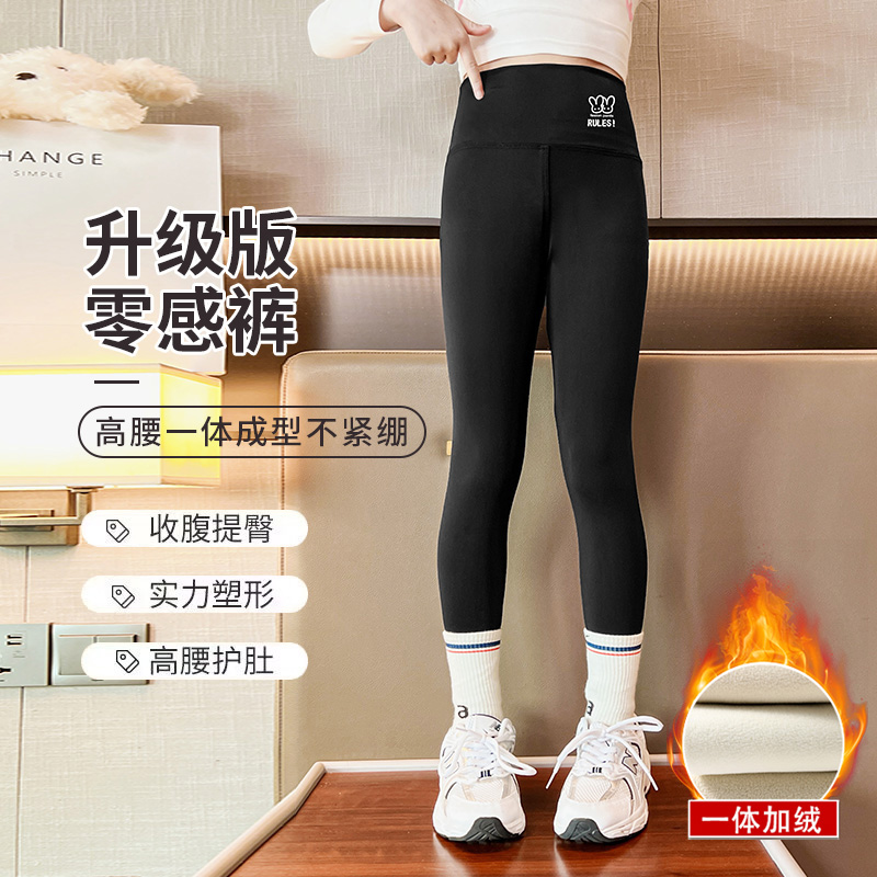 女童冬装加绒鲨鱼裤套装新款儿童加厚羊羔绒打底裤高腰保暖裤洋气