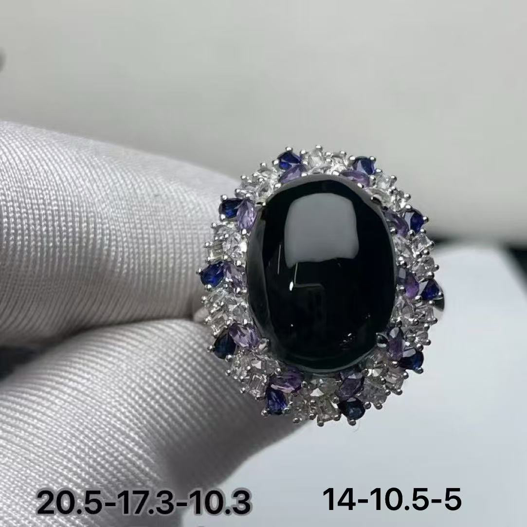 墨翠高品质女戒钢琴黑 油性好打灯通透纯净