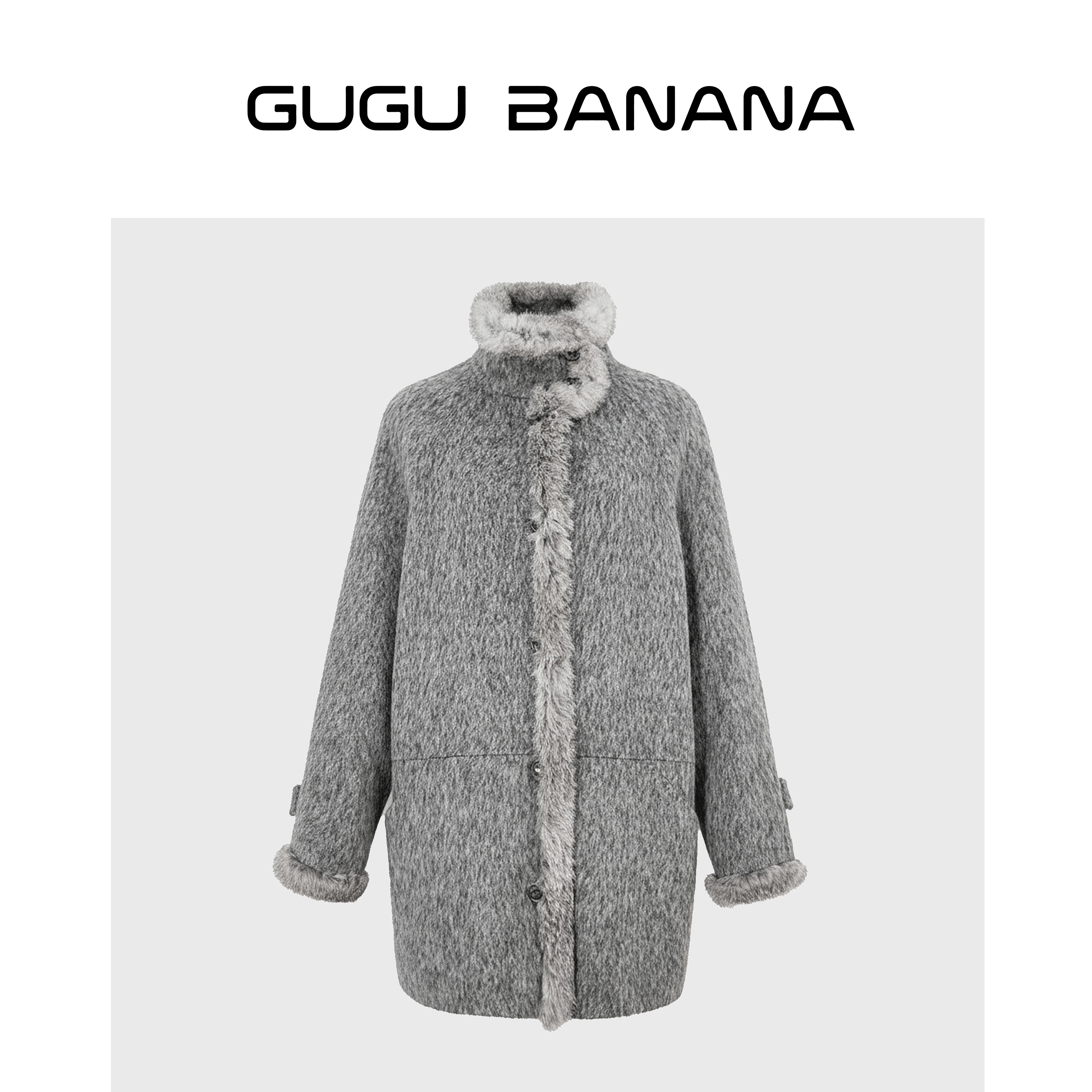 长款轻奢民族风立领保暖毛呢外套拼接加厚666015