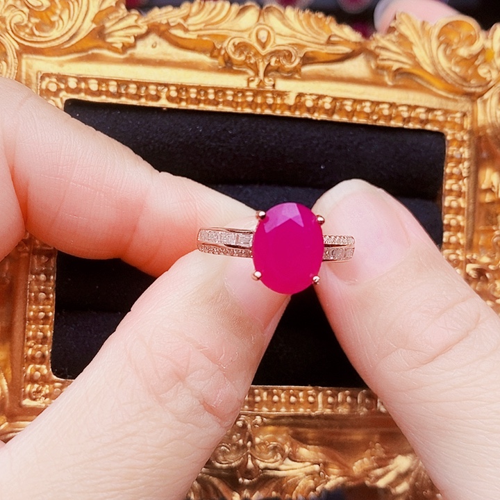 戒指银S925镶嵌红宝石