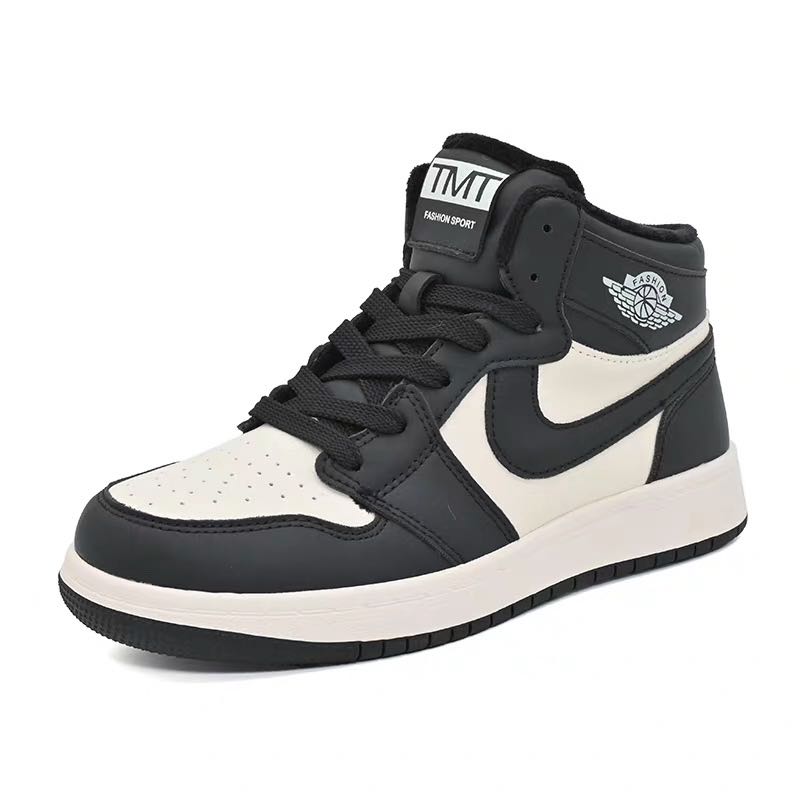 冬季新款3865加绒平底休闲板鞋时尚高帮圆头系带女鞋24D