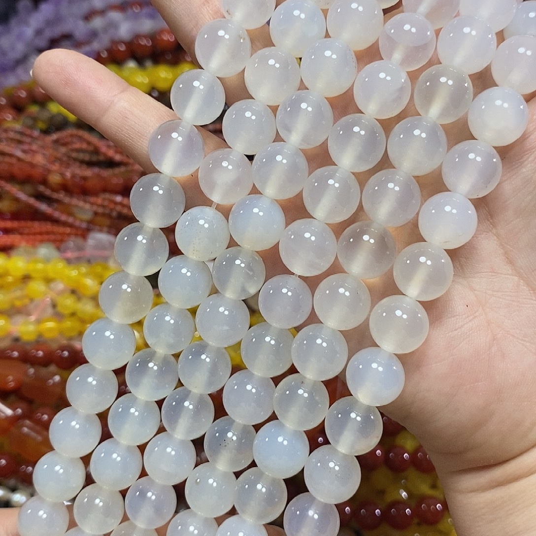玛瑙/玉髓未镶嵌珠宝半成品荔枝冻白玛瑙一条卡12mm