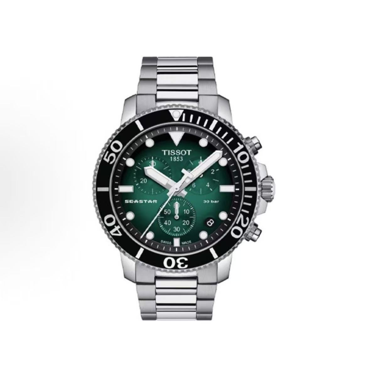 99新 Tissot/天梭 海星系列石英机芯三眼潜水表45.5MM