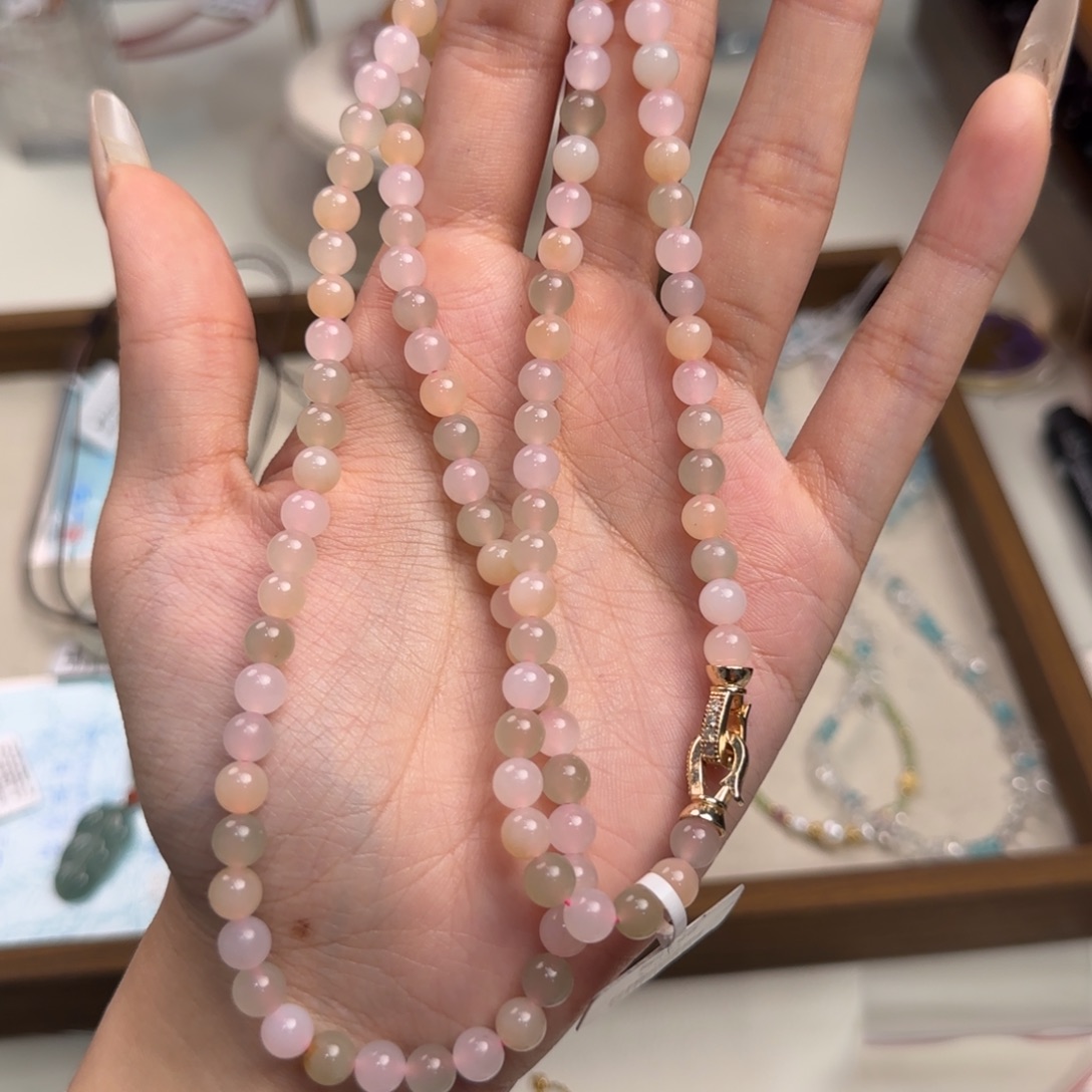 和田玉未镶嵌项链多宝藕粉