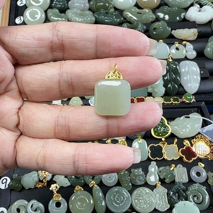 和田玉银S925镶嵌吊坠(不含链)