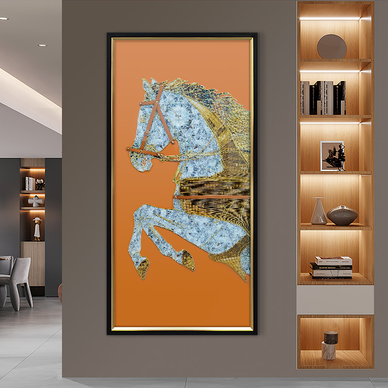 益师傅体实物装饰画 金帝丝编制工艺 环保边框 玄关走廊画马80160