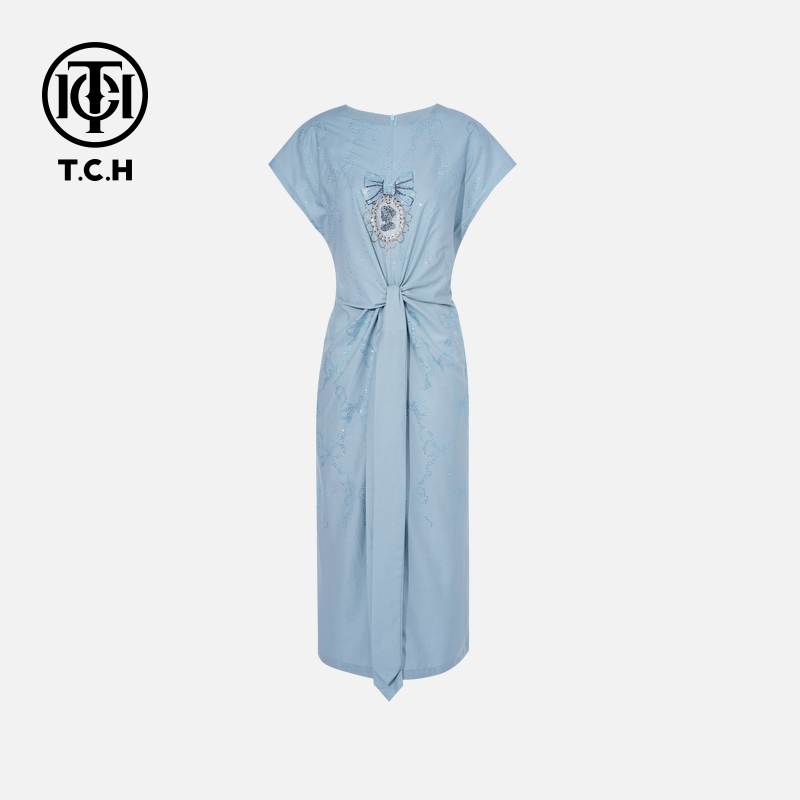 TCH烫钻工艺新时尚淑女百搭潮流连衣裙女T75B30E1136轻奢tch
