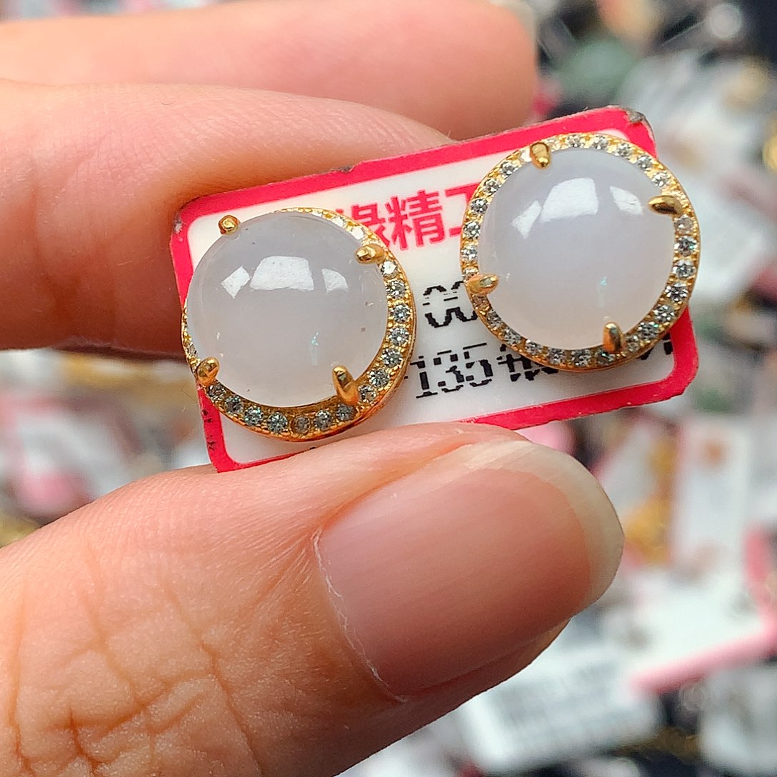 翡翠戒指银S925镶嵌天然翡翠耳饰