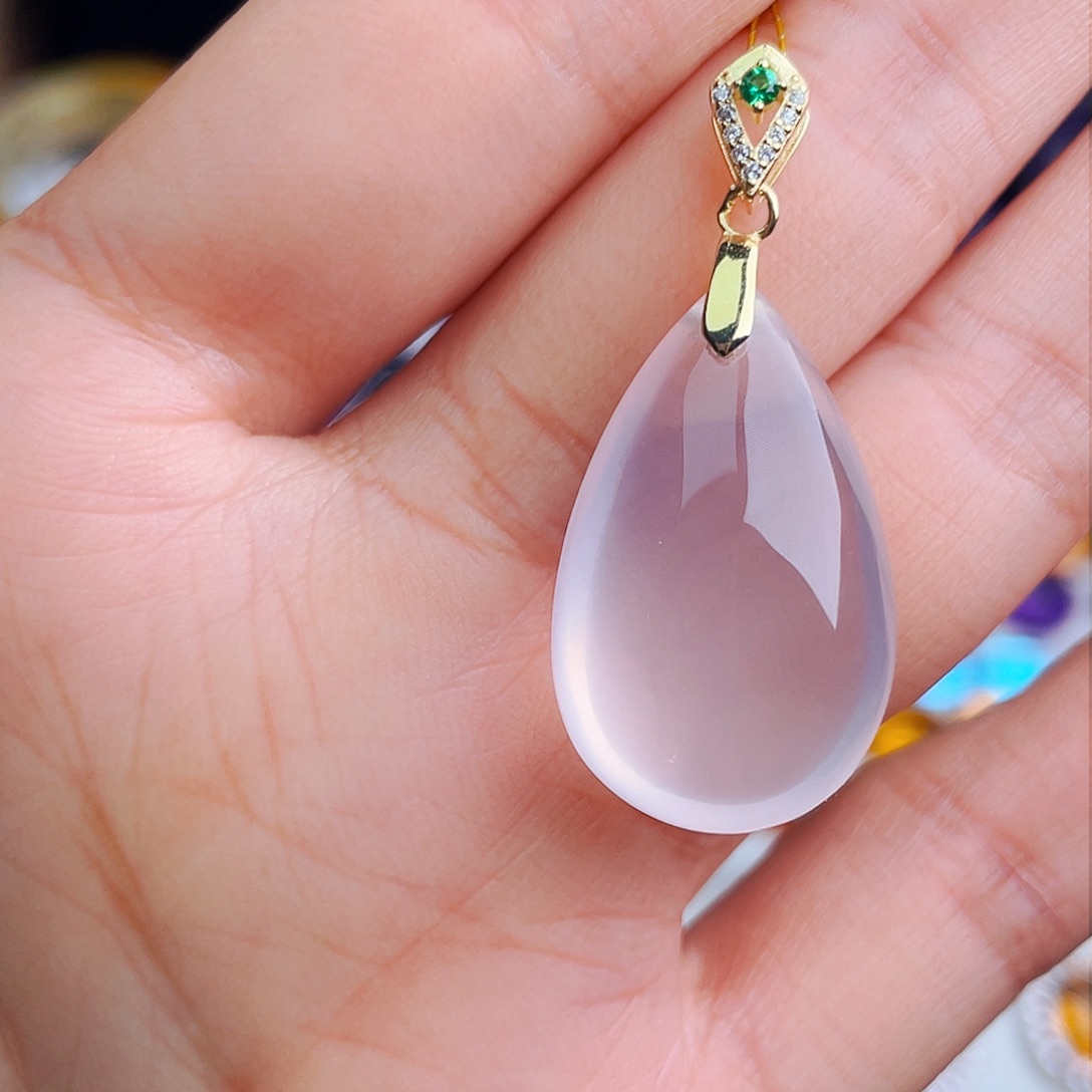 颈饰银S925镶嵌芙蓉石天然保真