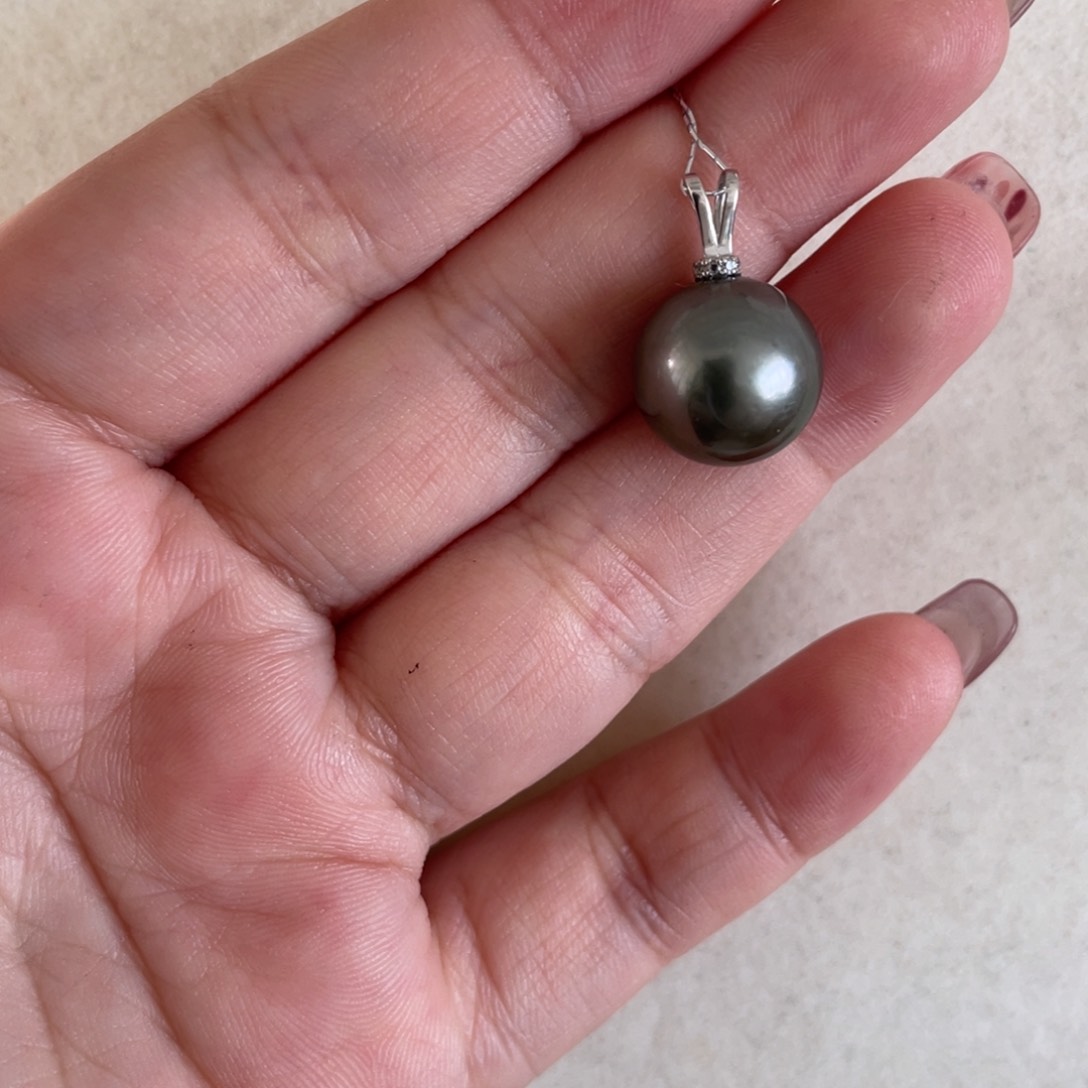 海水珍珠吊坠(不含链)18K金镶嵌12-13mm