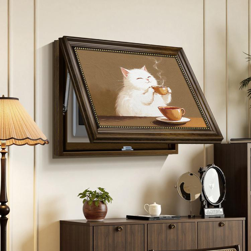 卡通猫咪法式餐厅电表箱装饰画小众艺术中古风配电箱挂画遮丑壁画