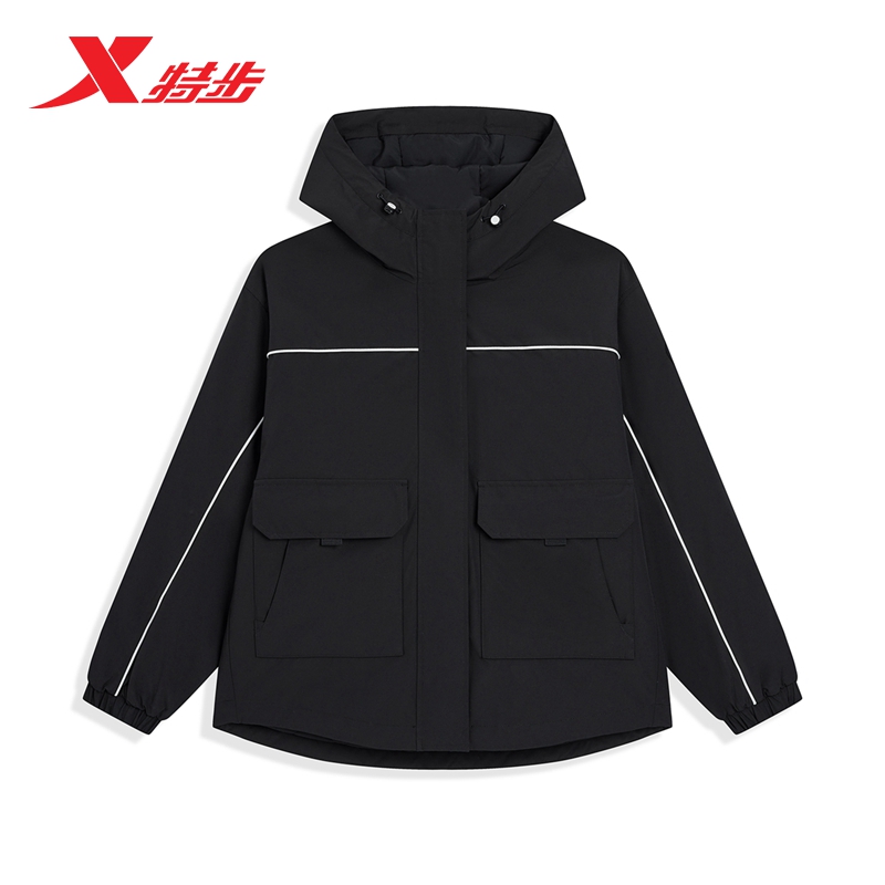 XTEP/特步未来构想生活棉感挺括休闲风女款黑色棉服976428170349