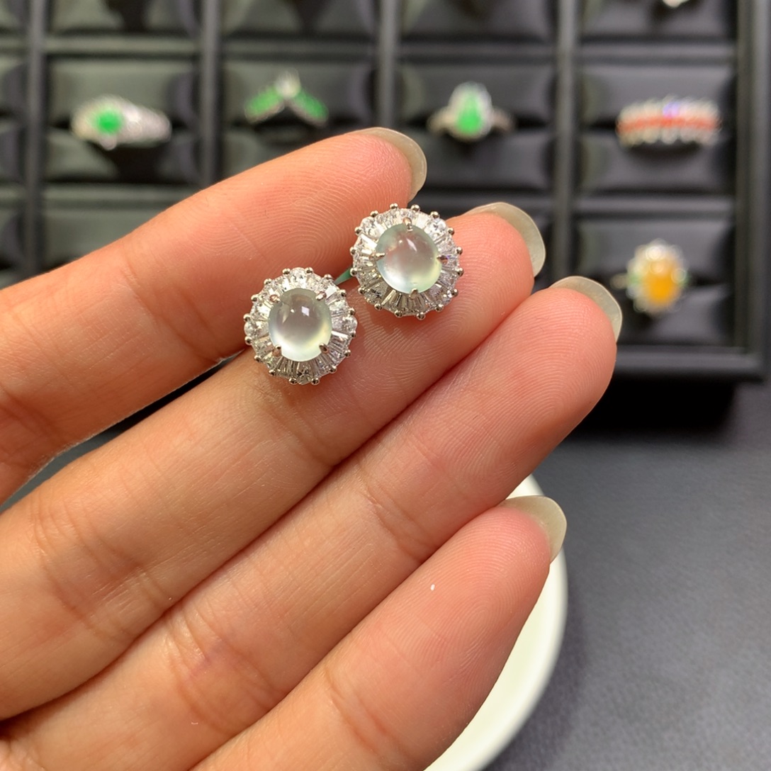 翡翠银S925镶嵌耳饰