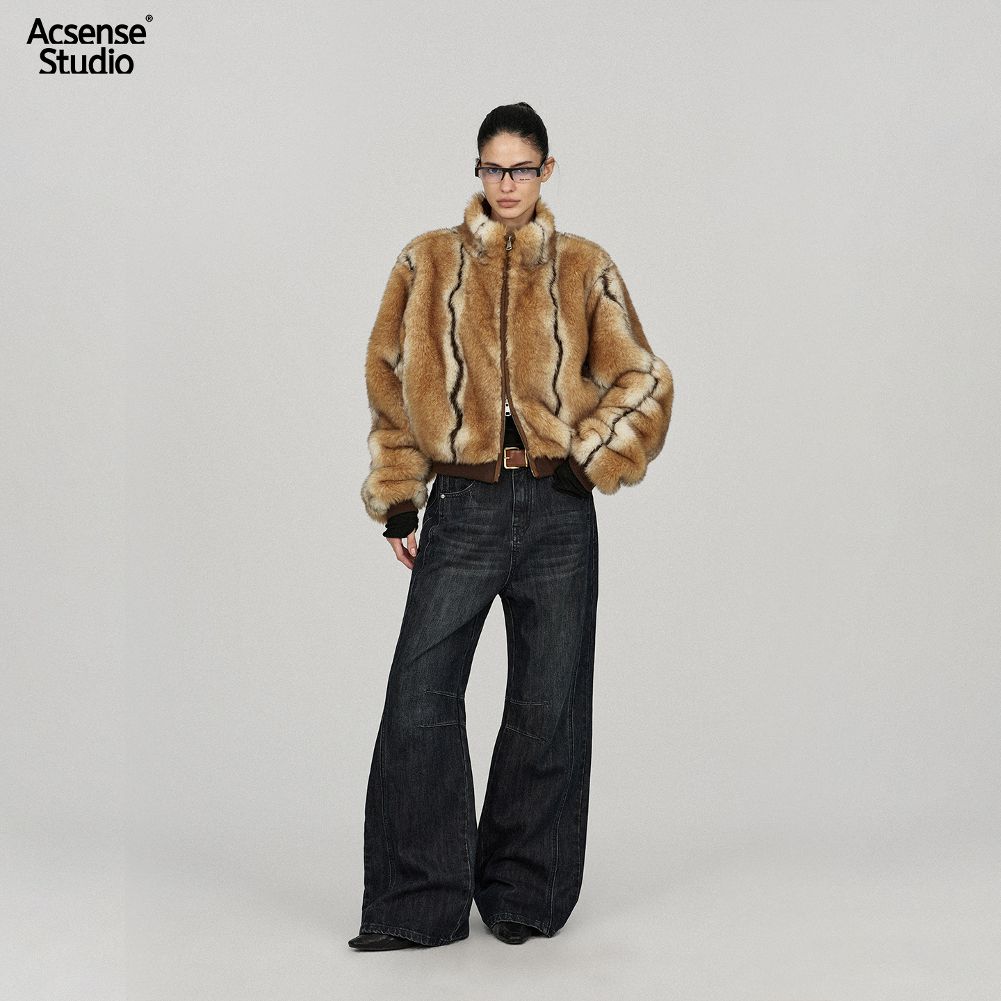 ACSENSE STUDIO 全棉竹节纹重工手擦猫须感微喇牛仔裤