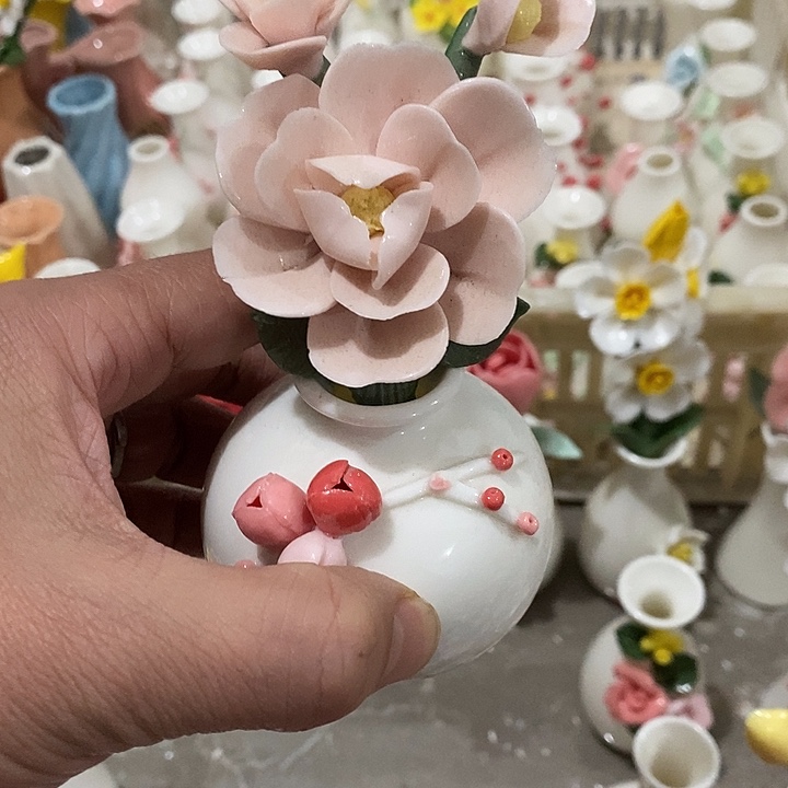 瓷片纯手工陶瓷花摆件瑕