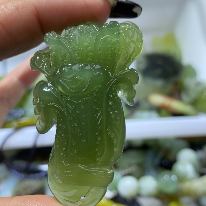 岫玉岫玉吊坠足铂镶嵌