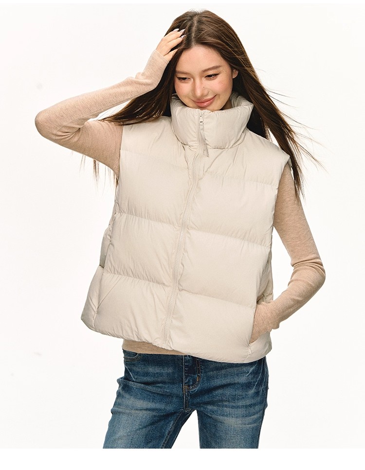 anna aneae高领马甲羽绒服女冬季轻薄款白色保暖短款无袖面包外套