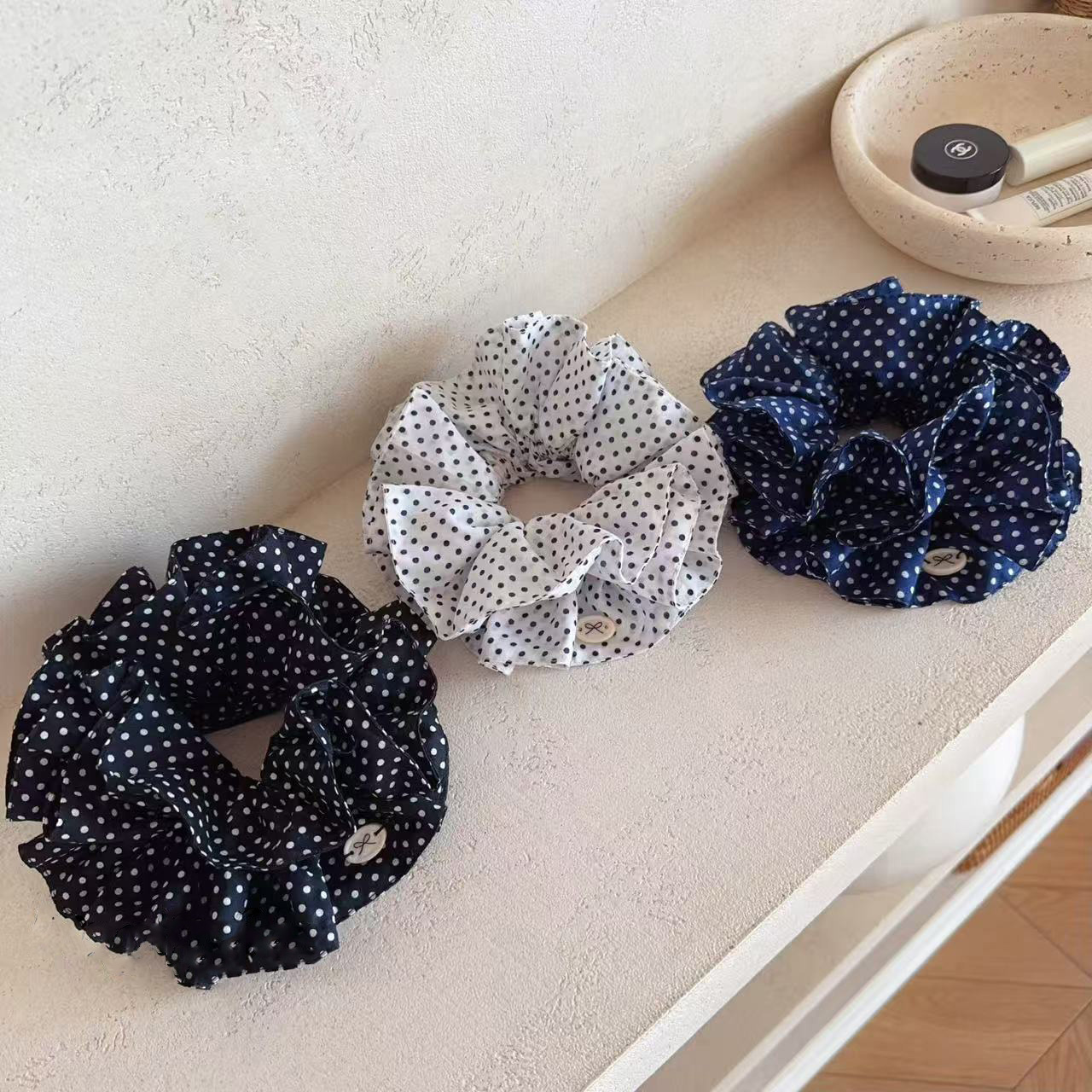 韩国东大门重工波点大肠发圈时尚气质高级丸子头发绳