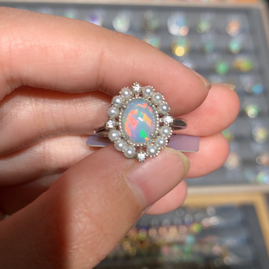 银S925镶嵌欧泊欧泊戒指y