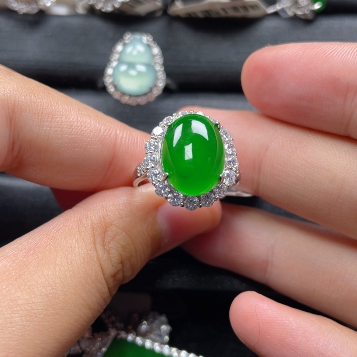 翡翠戒指银S925镶嵌o**y戒指