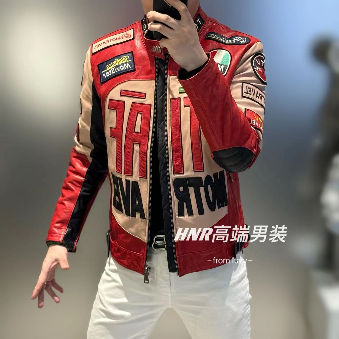 真皮羊皮撞色拼接新款机车服男士气质皮衣外套20086