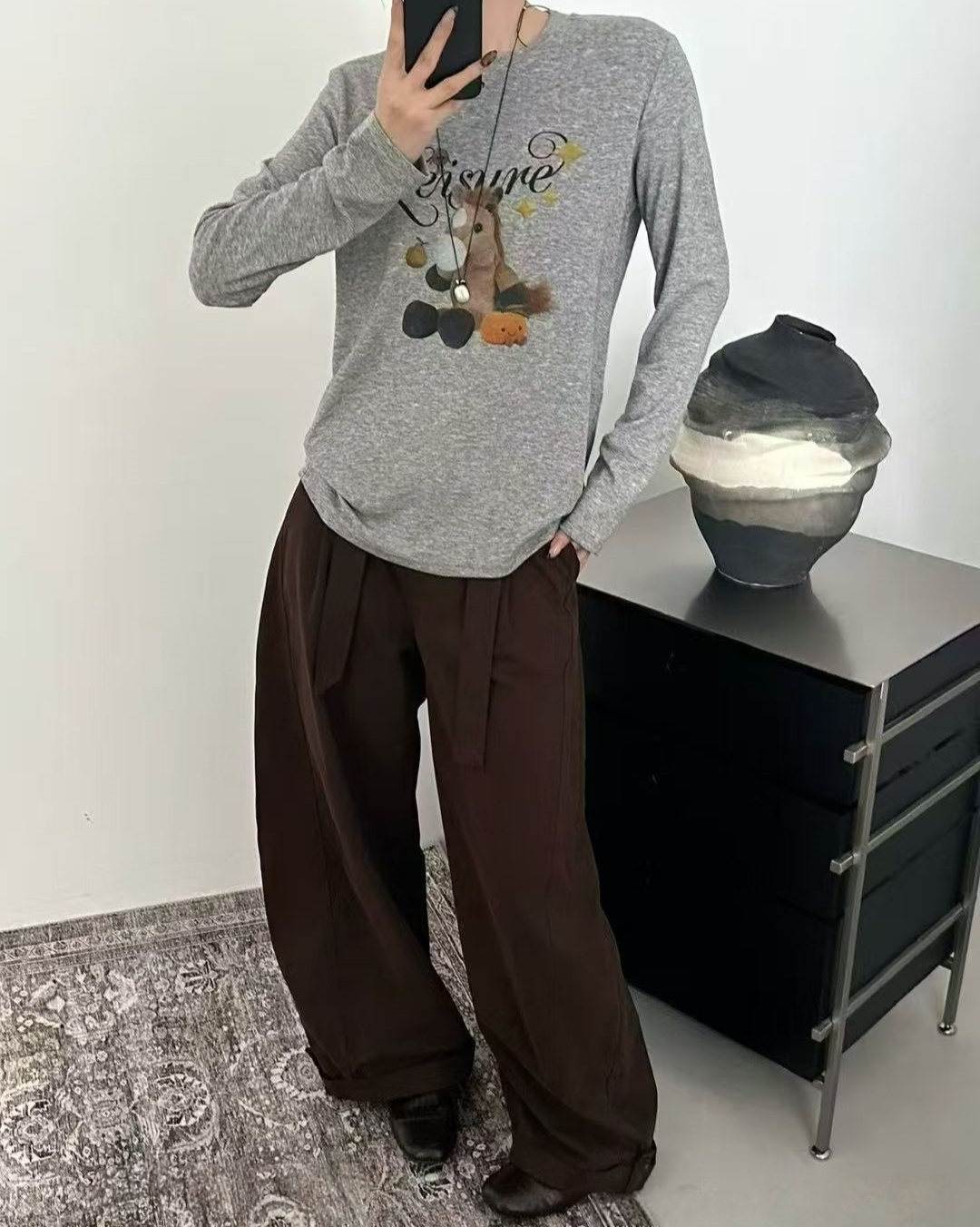 Z.X    小马印花仿羊毛长袖T   23326（C3）