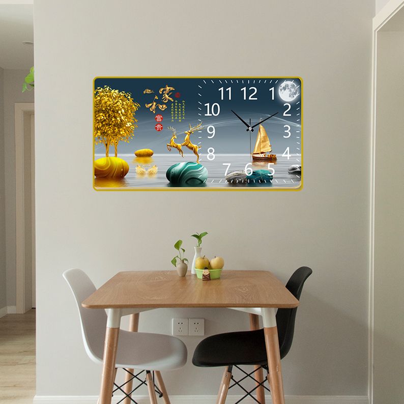 TZ02轻奢麋鹿家和钟表晶瓷装饰画家用钟表客厅卧室静音时钟