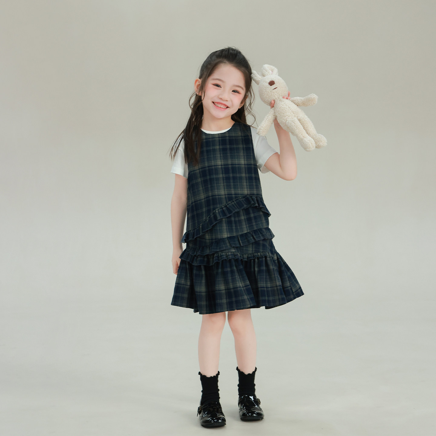 大耳象女童花边格纹背心裙2026春季新款小众无袖裙子2633039