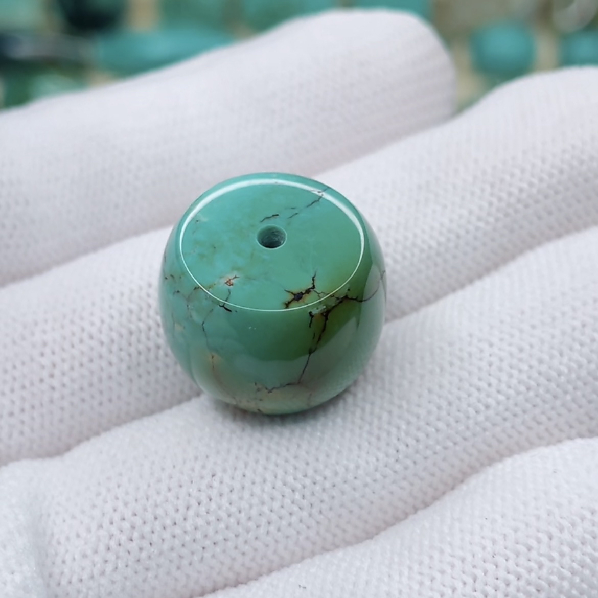 原矿高瓷无优化绿松石鼓珠 直径17厚14mm重7.7克绿蓝墩子顶珠配珠