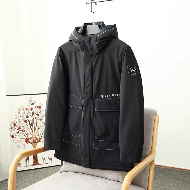 【浮力】断码 男士连帽羽绒服 中长款灰鸭绒男装薄款外套休闲时尚