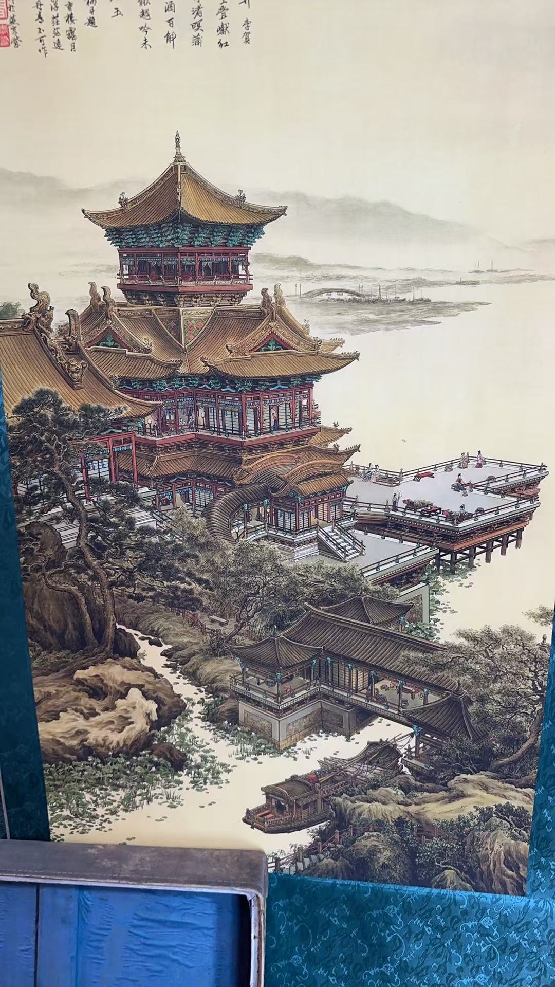 精品摆件楼阁图布挂
