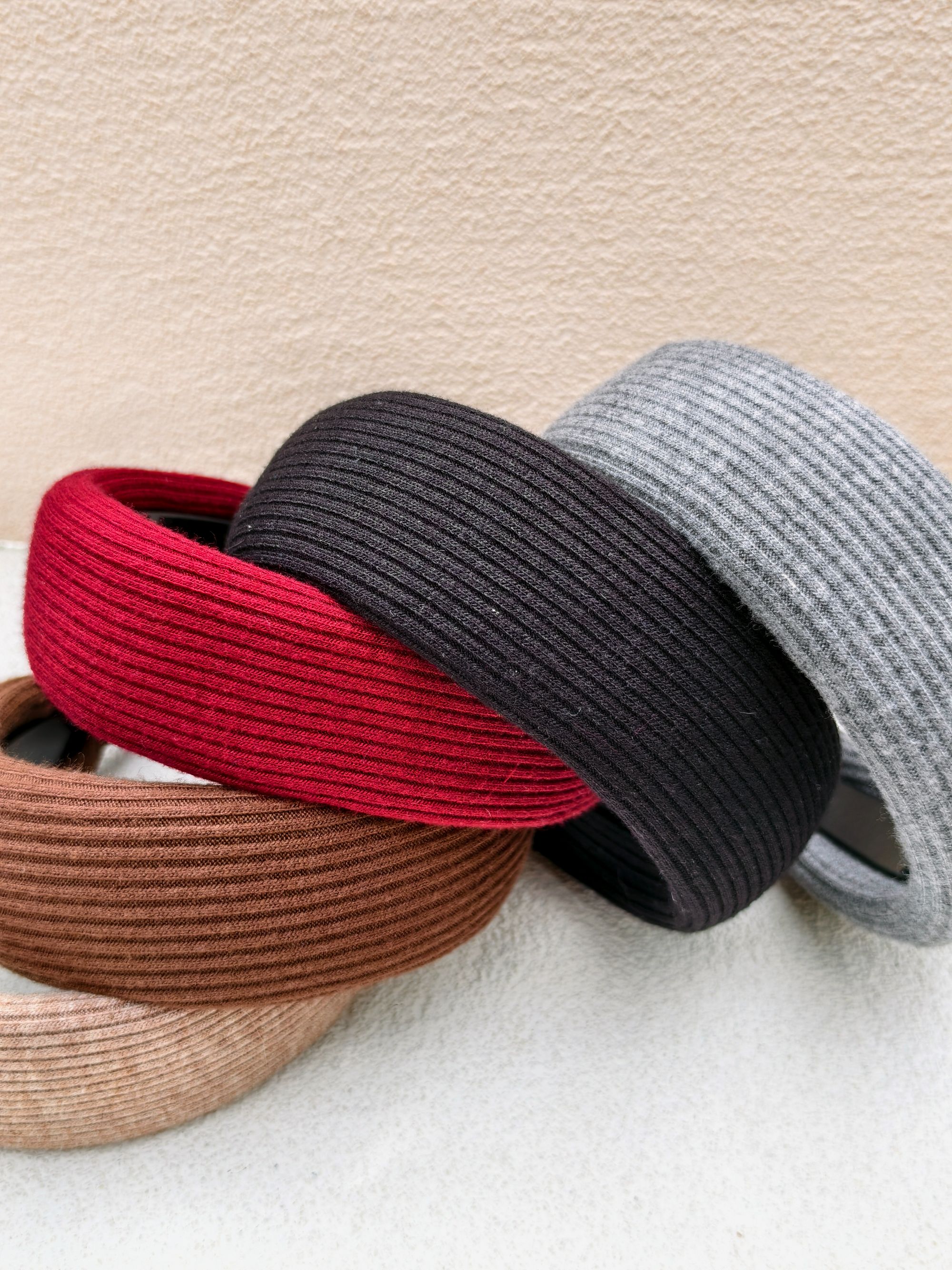 秋冬灰色针织高颅顶发箍红色大脸显脸小防掉头箍上班族发饰