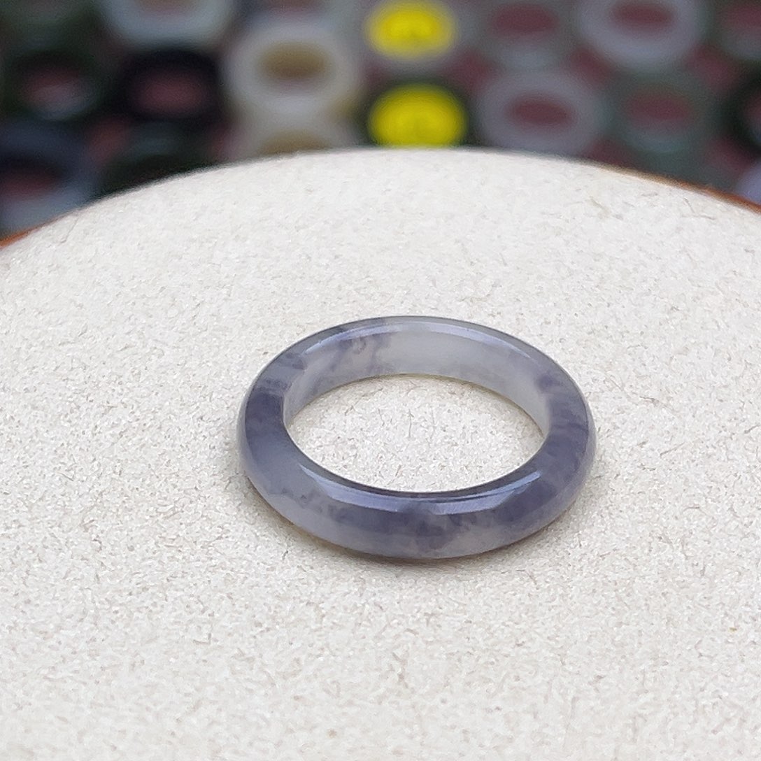 和田玉戒指未镶嵌16.4内径12圈飘花蓝雾紫