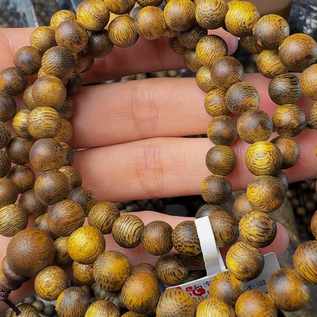 沉香手串老白棋卡七圆珠