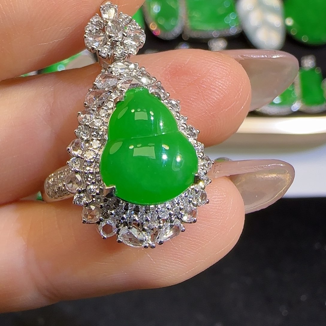 翡翠戒指18K金镶嵌戒指吊坠两用款