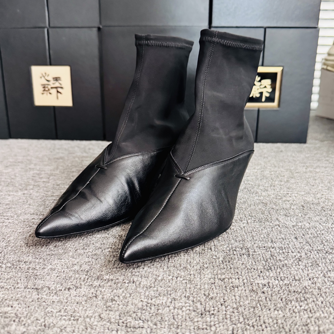 95新 Celine/思琳 尖头拼皮女巫短靴37码ysc3169
