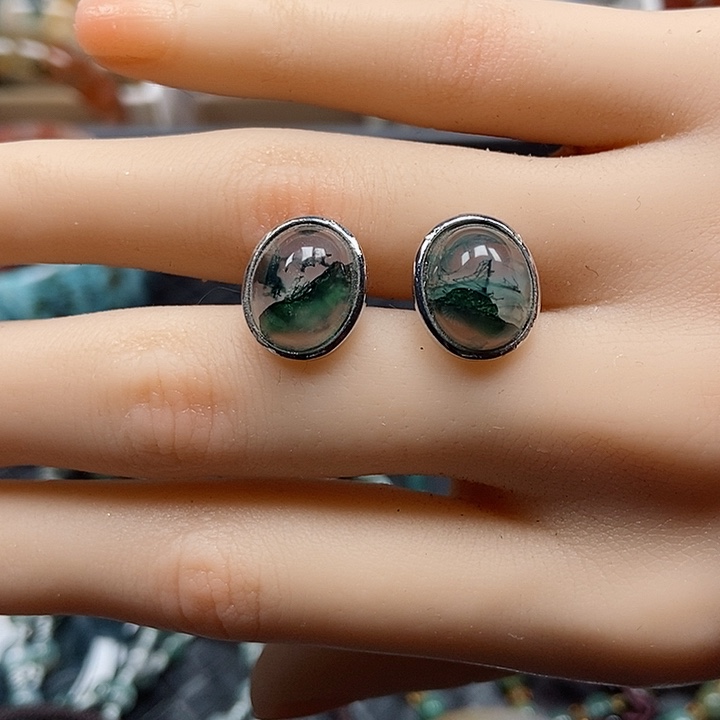 银S925镶嵌耳钉玛瑙/玉髓燕*