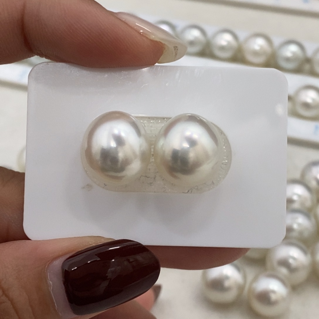 未镶嵌裸珠海水珍珠澳白对珠12.7m冷白强光